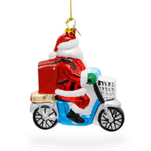 Load image into Gallery viewer, Santa Food Delivery on Scooter Glass Christmas Ornament