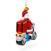 Load image into Gallery viewer, Santa Food Delivery on Scooter Glass Christmas Ornament