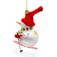 Load image into Gallery viewer, Snowman Skiing Glass Christmas Ornament