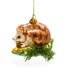 Load image into Gallery viewer, Hedgehog on Grass Glass Christmas Ornament
