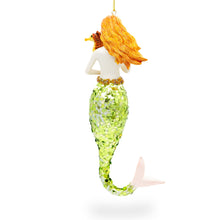 Load image into Gallery viewer, Mermaid Holding Sea Horse Glass Christmas Ornament