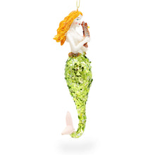Load image into Gallery viewer, Mermaid Holding Sea Horse Glass Christmas Ornament