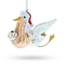 Load image into Gallery viewer, Charming Stork Carrying Baby Glass Christmas Ornament