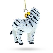 Load image into Gallery viewer, Glittered Zebra Glass Christmas Ornament