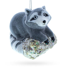 Load image into Gallery viewer, Racoon on a Log Glass Christmas Ornament