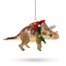 Load image into Gallery viewer, Dinosaur in Wreath Glass Christmas Ornament