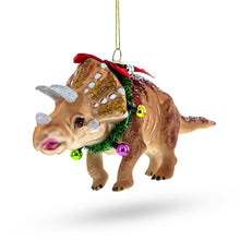 Load image into Gallery viewer, Dinosaur in Wreath Glass Christmas Ornament