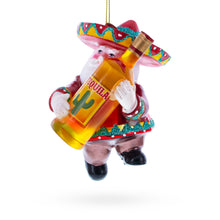 Load image into Gallery viewer, Santa Clutching Tequila Bottle Glass Christmas Ornament