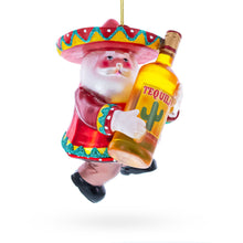Load image into Gallery viewer, Santa Clutching Tequila Bottle Glass Christmas Ornament