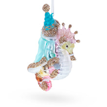 Load image into Gallery viewer, Santa Riding Seahorse Glass Christmas Ornament