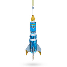 Load image into Gallery viewer, Blue Rocket Space Shuttle Glass Christmas Ornament