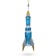 Load image into Gallery viewer, Blue Rocket Space Shuttle Glass Christmas Ornament