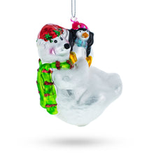 Load image into Gallery viewer, Polar Bear with Penguin Glass Christmas Ornament