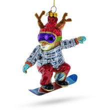 Load image into Gallery viewer, Moose on Snowboard Glass Christmas Ornament