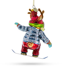 Load image into Gallery viewer, Moose on Snowboard Glass Christmas Ornament