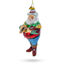 Load image into Gallery viewer, Western Santa with Guitar Glass Christmas Ornament