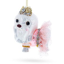 Load image into Gallery viewer, Bolonka Dog with Crown Glass Christmas Ornament
