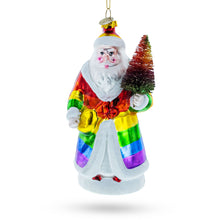 Load image into Gallery viewer, Pride-Inspired Rainbow Santa Glass Christmas Ornament