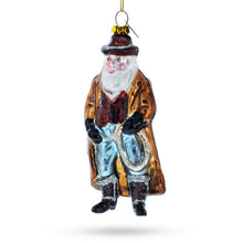 Load image into Gallery viewer, Cowboy Santa Skillfully Twirling a Lasso Glass Christmas Ornament