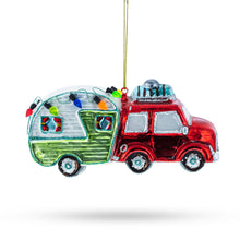 Load image into Gallery viewer, Bear Behind the Wheel of a Camper Glass Christmas Ornament