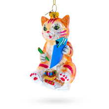 Load image into Gallery viewer, Cat Drawing a Self-Portrait Glass Christmas Ornament
