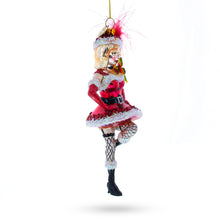Load image into Gallery viewer, Woman in Santa Dress Dancing Glass Christmas Ornament