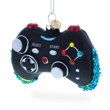 Load image into Gallery viewer, Sleek Black Video Game Controller Glass Christmas Ornament