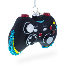 Load image into Gallery viewer, Sleek Black Video Game Controller Glass Christmas Ornament