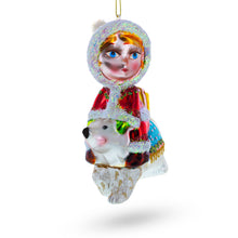 Load image into Gallery viewer, Girl Riding a Polar Bear Hand Glass Christmas Ornament