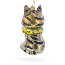 Load image into Gallery viewer, Striped Cat with Scarf Glass Christmas Ornament