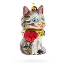 Load image into Gallery viewer, Striped Cat with Scarf Glass Christmas Ornament