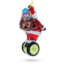 Load image into Gallery viewer, Santa Cruising on Electric Scooter Glass Christmas Ornament