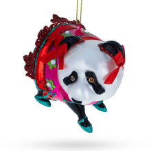 Load image into Gallery viewer, Panda in Colorful Dress Glass Christmas Ornament
