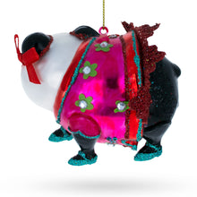 Load image into Gallery viewer, Panda in Colorful Dress Glass Christmas Ornament