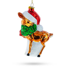 Load image into Gallery viewer, Reindeer with Santa Hat Glass Christmas Ornament