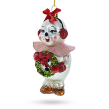 Load image into Gallery viewer, Snowwoman with Wreath Glass Christmas Ornament