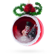Load image into Gallery viewer, Festive Snowman and Christmas Tree Glass Ornament