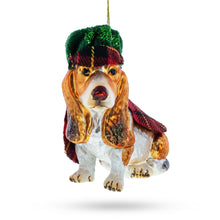 Load image into Gallery viewer, Hound in Tartan Cape and Plaid Hat Glass Christmas Ornament