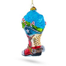 Load image into Gallery viewer, Cowboy Boot with Candy Canes Glass Christmas Ornament