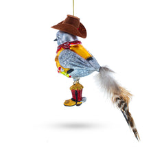 Load image into Gallery viewer, Western Theme Cowboy Bird in Bandana Glass Christmas Ornament