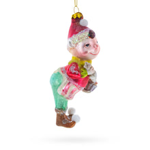 Load image into Gallery viewer, Whimsical Elf Decorating Cupcake Glass Christmas Ornament