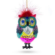 Load image into Gallery viewer, Vibrant Colorful Owl Glass Christmas Ornament