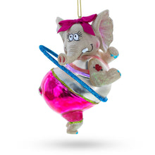 Load image into Gallery viewer, Circus Elephant Balancing Hula Hoop Glass Christmas Ornament