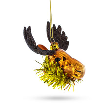 Load image into Gallery viewer, Moose Head Adorned with Tinsel Collar Glass Christmas Ornament