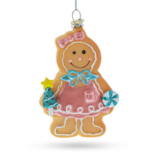 Load image into Gallery viewer, Sweet Gingerbread Girl in Festive Attire Glass Christmas Ornament