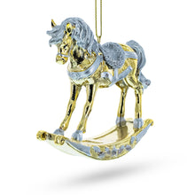 Load image into Gallery viewer, Golden Rocking Horse Glass Christmas Ornament