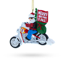 Load image into Gallery viewer, Santa on Festive Motorcycle Resin Christmas Ornament