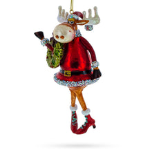Load image into Gallery viewer, Reindeer Lady Adorned with Wreath Glass Christmas Ornament