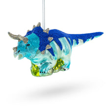Load image into Gallery viewer, Glittered Dinosaur Glass Christmas Ornament