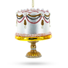 Load image into Gallery viewer, Pearl-Adorned Celebration Cake Glass Christmas Ornament